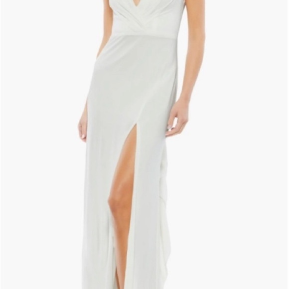 MAC DUGGAL Women’s V-neck Cowl Back Surplice Knit Stretch Gown White Size 4 New - Picture 2 of 7